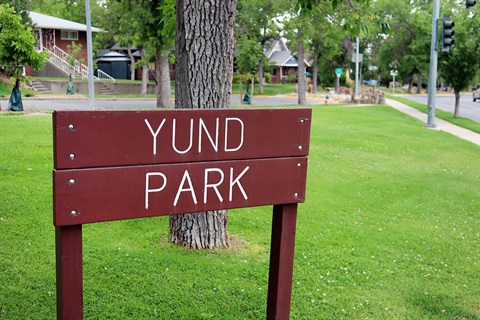 Wood sign at Yund Park.