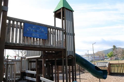 Playground equipment at Memorial Park.